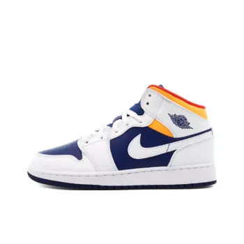 Jordan 1 Mid White Laser Orange Deep Royal Blue GS