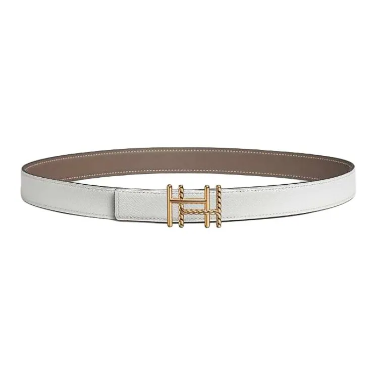 HERMES Metal, Gold Plated, Calfskin Leather Belts Women's Brown Width 2.4CM-1