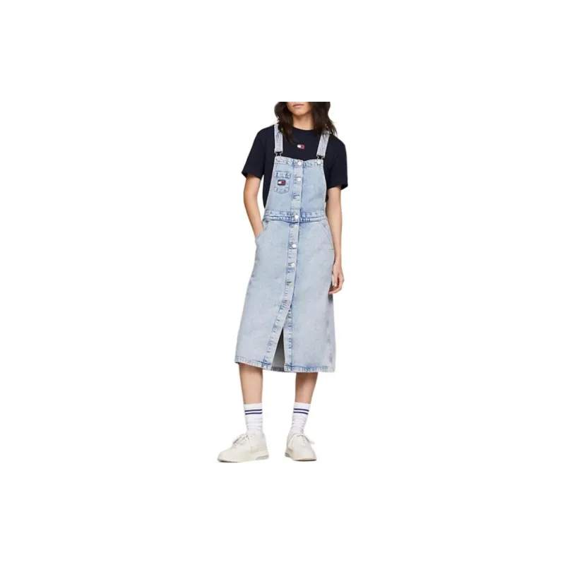 Tommy Hilfiger Denim Dungaree Midi Dress Slip Dresses Women's Blue-1
