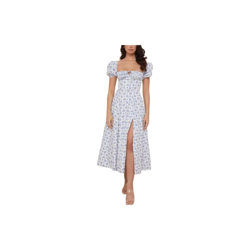 HOUSE OF CB Short Sleeved Dress Women's Blue White-4