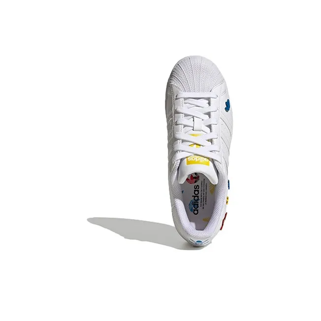 Adidas Originals SUPERSTAR J Abrasion Resistant Low Top Kids' Skateboarding Shoes White Teenagers-4