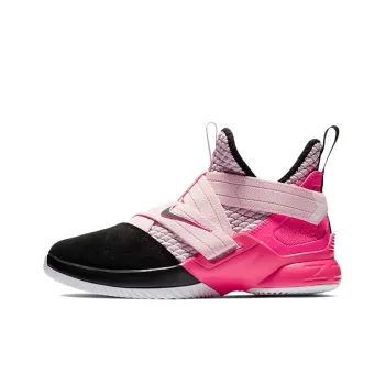 Nike Lebron 12 Slip Resistant Cushioning Wear Resistant Mid Top Children's Basketball Shoes Black Pink Teenagers