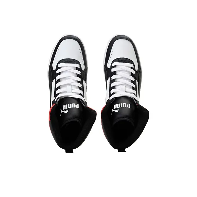 PUMA REBOUND Series Joy Cushioned Slip Resistant Abrasion Resistant High Top Basketball Shoes Black White Red Teenagers-3