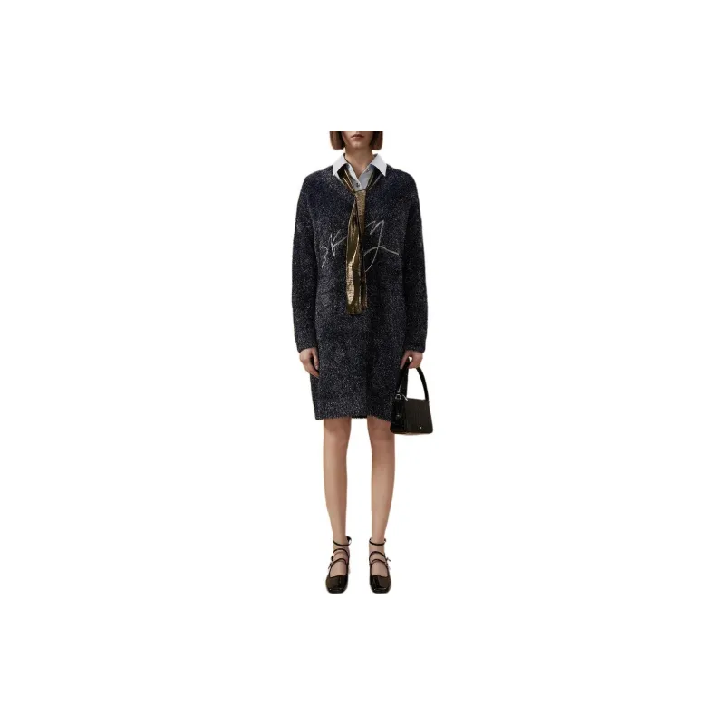 DKNY Long Sleeved Dress Women's Navy Blue-1