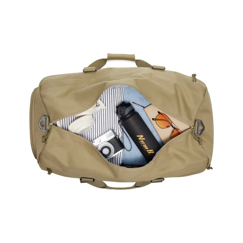 QING QI ZHE Canvas Travel One Shoulder Portable Crossbody Gym Bags Large Size Unisex Black/Khaki-2
