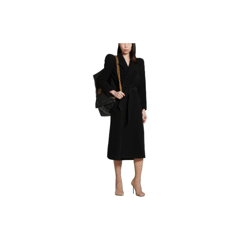 Balenciaga Women's'S Round Shoulder Fitted Coat In Black Black-2