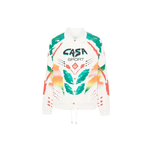 CASABLANCA PRINTED NYLON MENS PRINTED COACH JACKET CASA MOTO WHITE