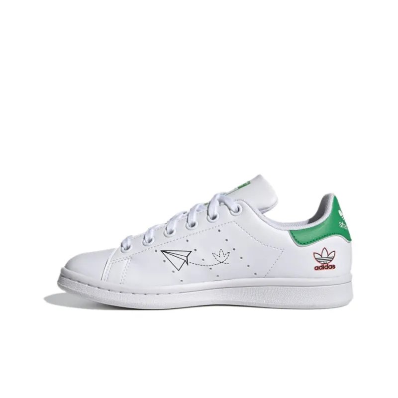 Adidas Originals STAN SMITH J Wear Resistant Low Top Skateboard Shoes White Green Teenagers-0