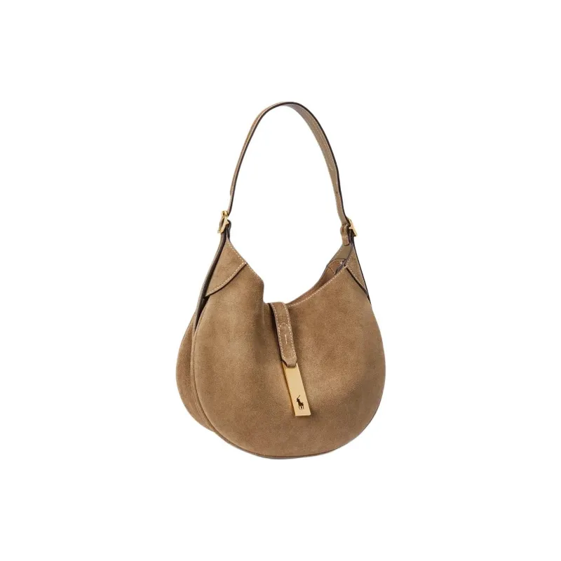 Polo Ralph Lauren Polo ID Cow Leather Handbag Shoulder Bag Small Size Women's Light Brown-1