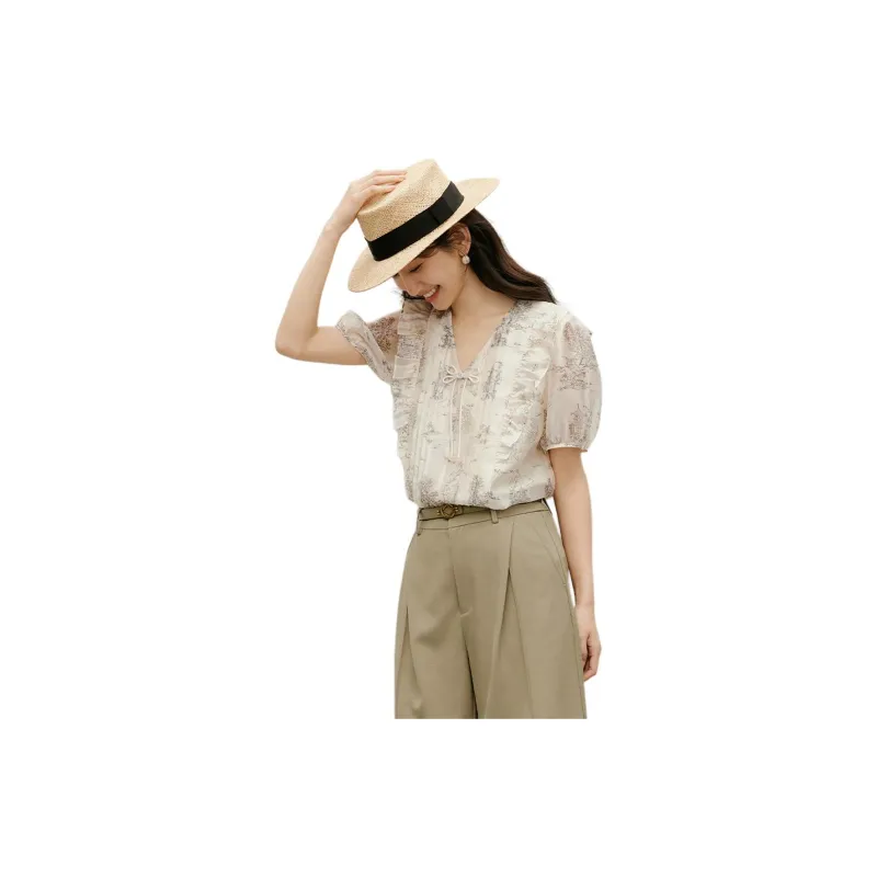 Hopeshow Shirt Women's Beige Base With Flowers-1