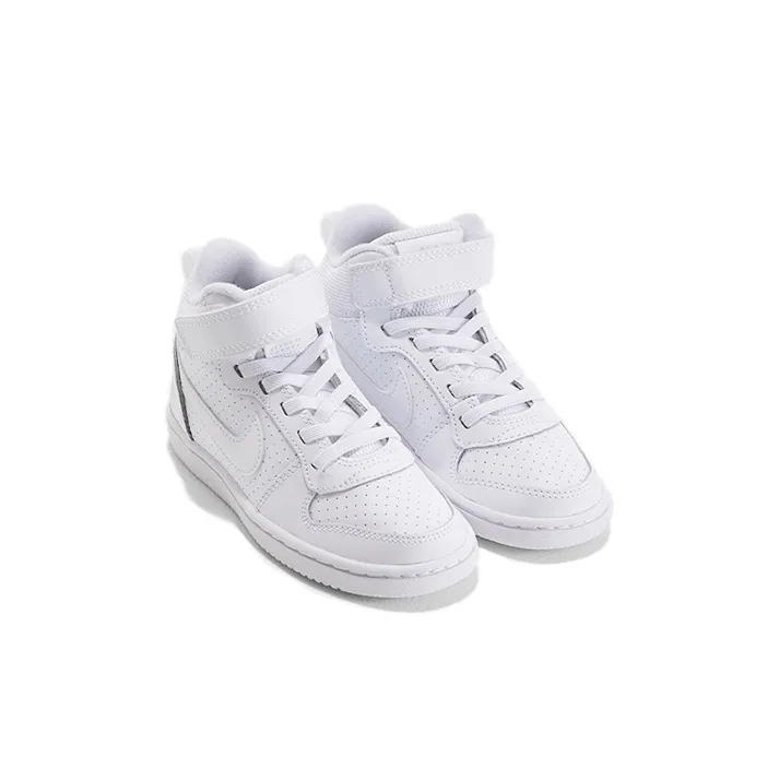 Nike Court Borough Abrasion Resistant Slip Resistant Support Mid Top Skateboard Shoes White Children Aged 3 7 Years Old-2