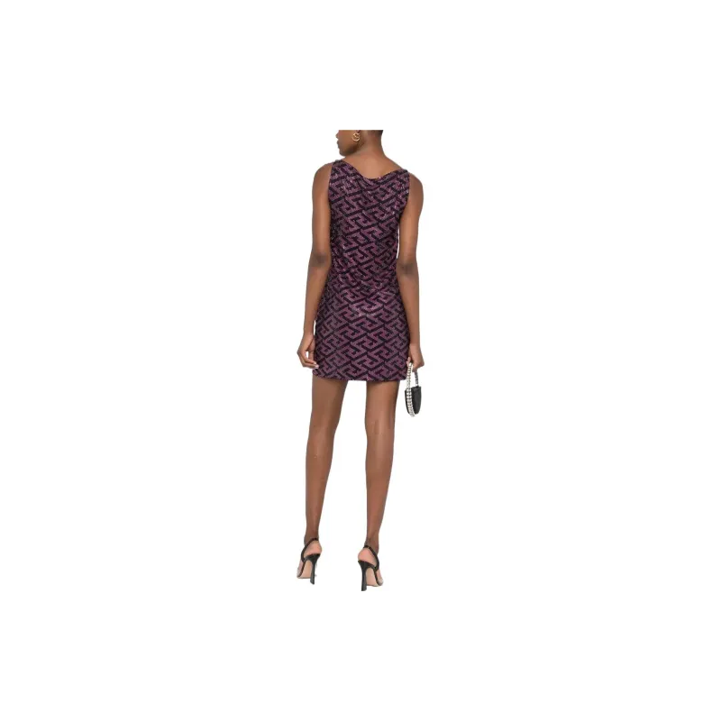 VERSACE VERSACE FW22 Sleeveless Dress Women's Black Purple-3