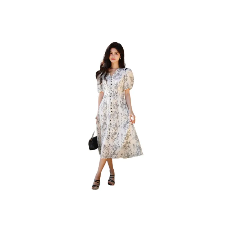 ETSE Short-Sleeved Dresses Women's Floral Moon Hot Spring-1