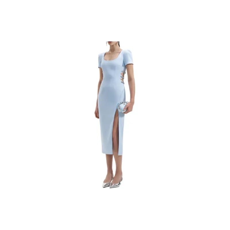 Self portrait Short Sleeved Dresses Women's Misty Blue-3