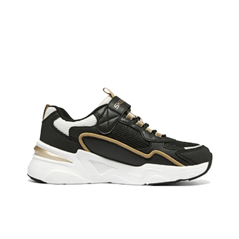 Skechers Girls Slip Resistant Cushioning Kids Lifestyle Shoes Black Gold Teenagers-1