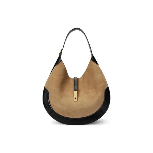 Polo Ralph Lauren Polo ID Cow Leather Handbag Shoulder Bag Large Size Women's Light Brown/Black