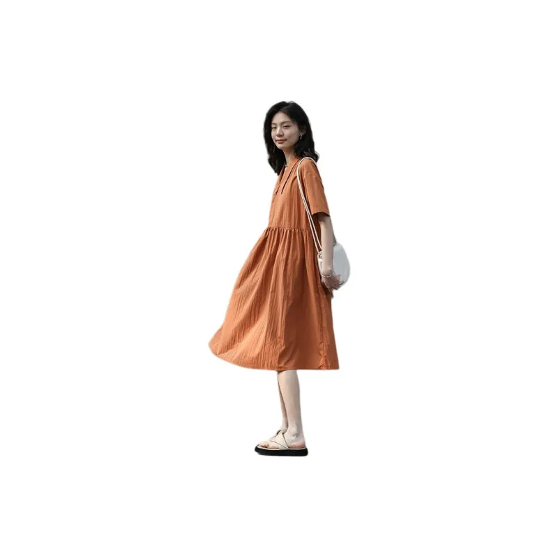 【dme】 Short Sleeved Dresses Women's Tangerine Orange-2