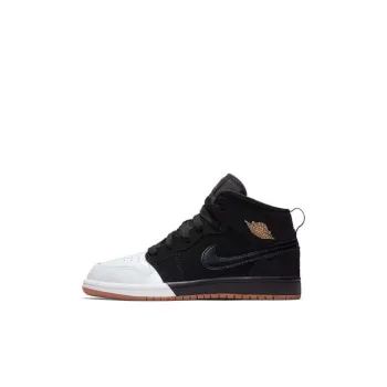 Jordan Air Jordan 1 Mid 'Dipped Toe' Mid Top Children's Basketball Shoes Black White Gold Children Aged 3 7 Years Old