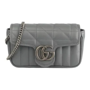 GUCCI Marmont Quilting Leather Shoulder Bag Crossbody Bag Extra Mini Women's Gray