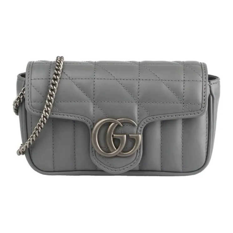 GUCCI Marmont Quilting Leather Shoulder Bag Crossbody Bag Extra Mini Women's Gray-0