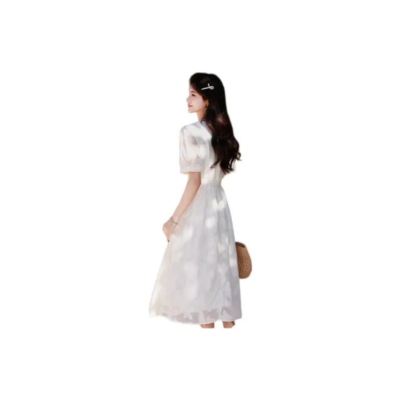 ETSE Short Sleeved Dress Women's White-3