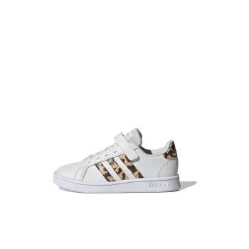 Adidas Neo GRAND COURT Breathable Low Top Kids' Skateboarding Shoes White Leopard Print Children Aged 3 7 Years Old