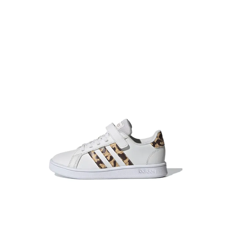 Adidas Neo GRAND COURT Breathable Low Top Kids' Skateboarding Shoes White Leopard Print Children Aged 3 7 Years Old-0