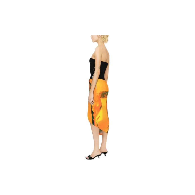 Louisa Ballou Coastline Checkmate print Wrap Midi Skirt-3