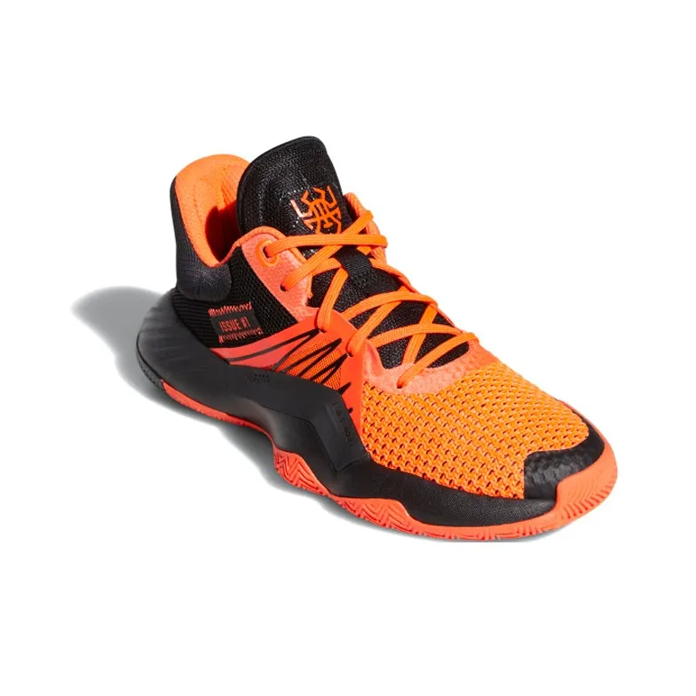 Adidas D.O.N. Issue #1 J Cushioning Wear-Resistant Low-Top Basketball Shoes Black Orange Teenagers-2