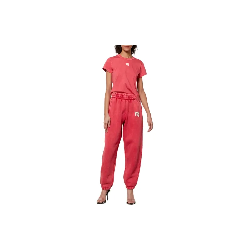 T By Alexander Wang Puff Logo & Bound Neck Essential Jersey Shrunk Tee Soft Cherry-4