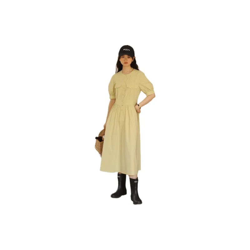 SOLIGHTER Short Sleeved Dress Women's Coconut Yellow-1