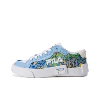 FILA KIDS Van Gogh Collaboration Collection Anti Slip Wear Resistant Low Top Skateboard Shoes Blue White Teenagers