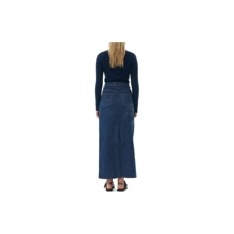 GANNI Blue Mini Ribbed Merino Cardigan Knitwear Women's Marine Blue-4