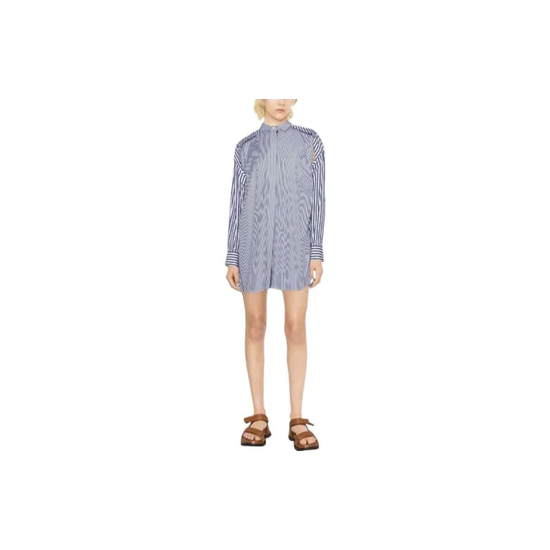 Sacai Cotton Poplin Dress 'Navy Stripe'-1