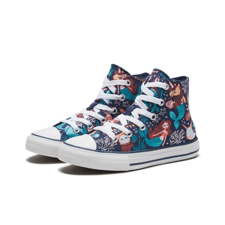 Converse Chuck Taylor All Star Slip Resistant Cushioning Wear Resistant High Top Kids Canvas Shoes Blue Teenagers-2