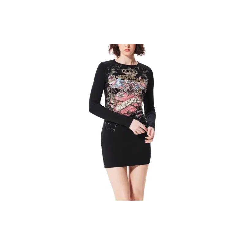 Ed Hardy FW24 Long Sleeved Dresses Women's Black-2