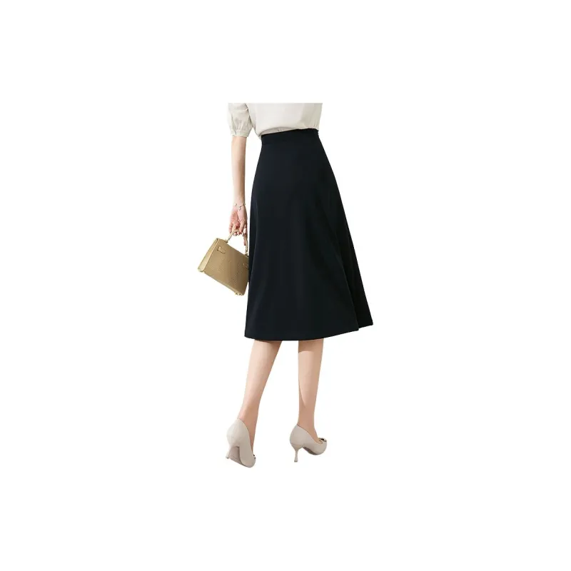 Late White Casual Long Skirts Women's Blue-5