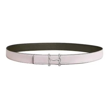HERMES Calfskin Leather Belts Women's Light Purple/Gray Green Width 2.4CM