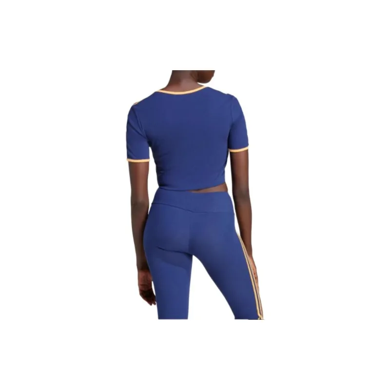 adidas originals Full-Zip Ribbed Short-Sleeved Top Blue-4
