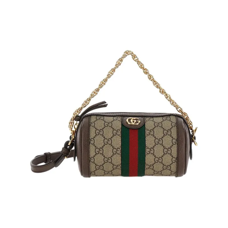 GUCCI Ophidia Canvas With Leather Binding Handbag Mini Women's Beige & Ebony-0
