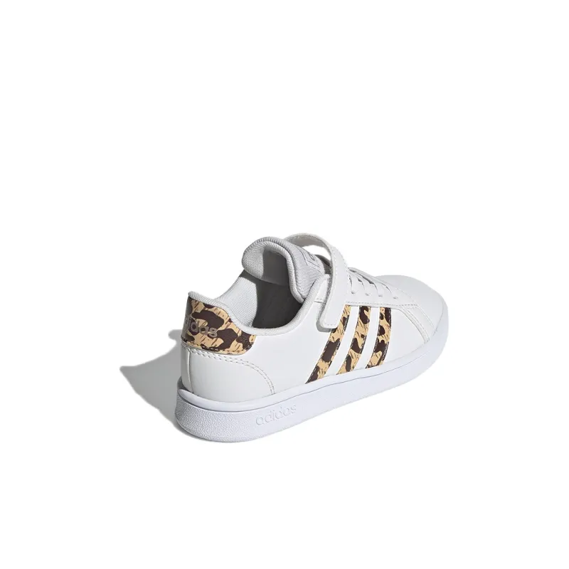 Adidas Neo GRAND COURT Breathable Low Top Kids' Skateboarding Shoes White Leopard Print Children Aged 3 7 Years Old-3