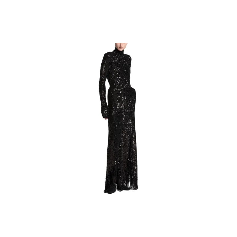 Balenciaga Long-Sleeved Dress Regular Fit Women's Black-3