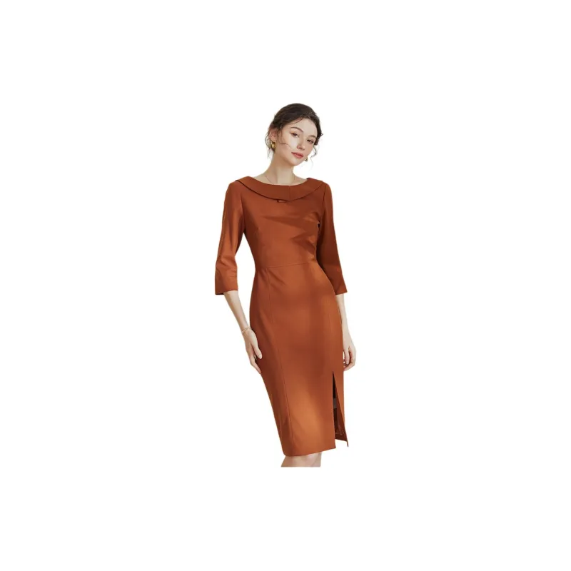 ROEYSHOUSE Long Sleeved Dresses Women's Caramel-3