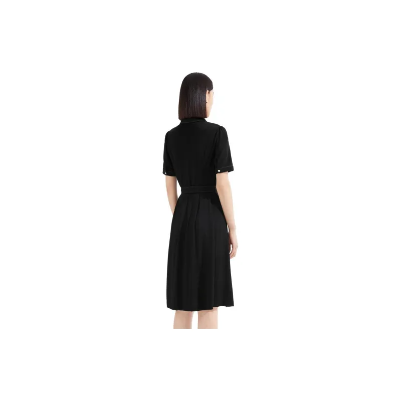 JZ Juzui Short Sleeved Dresses Women's Plain Black-1