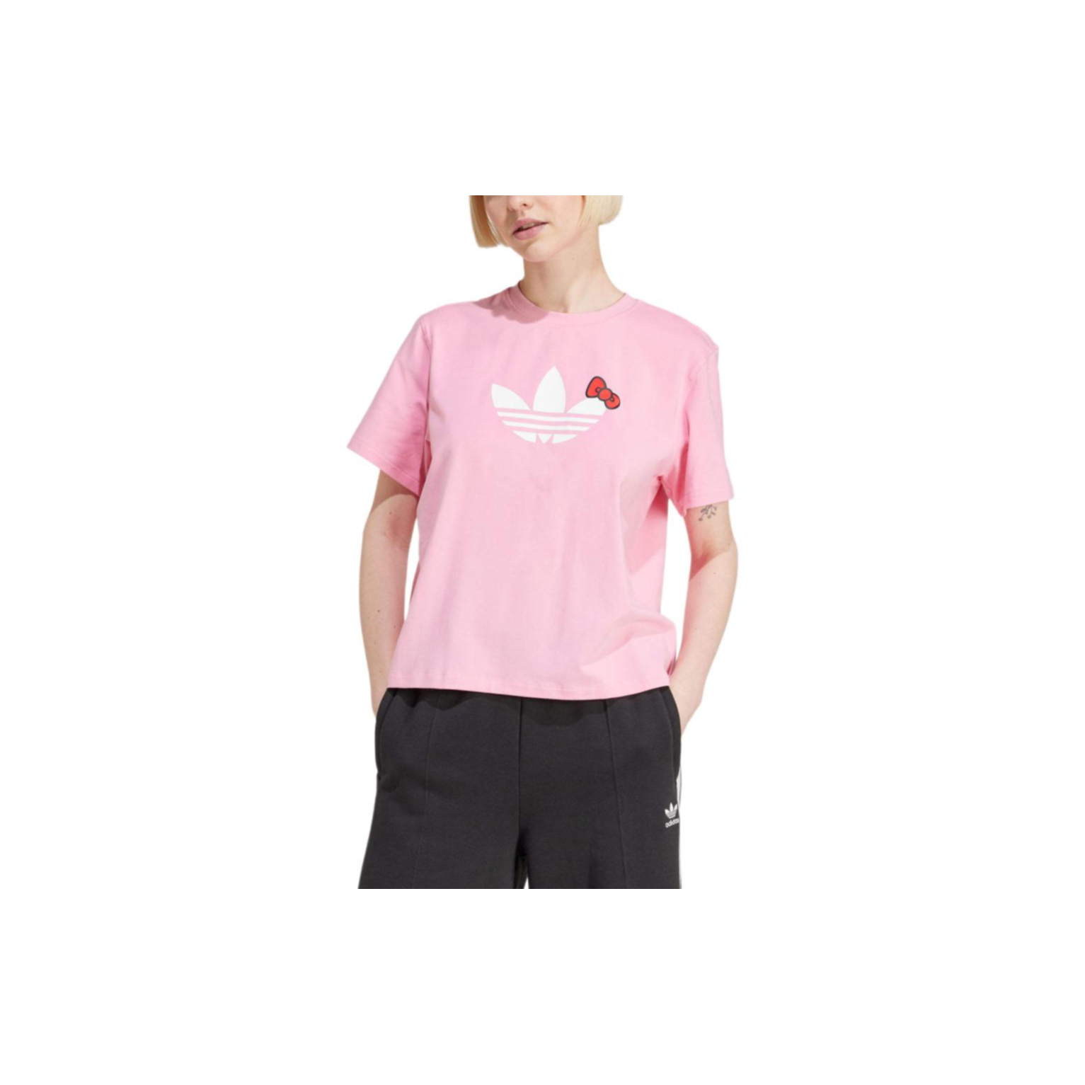 white adidas shirt with pink logo