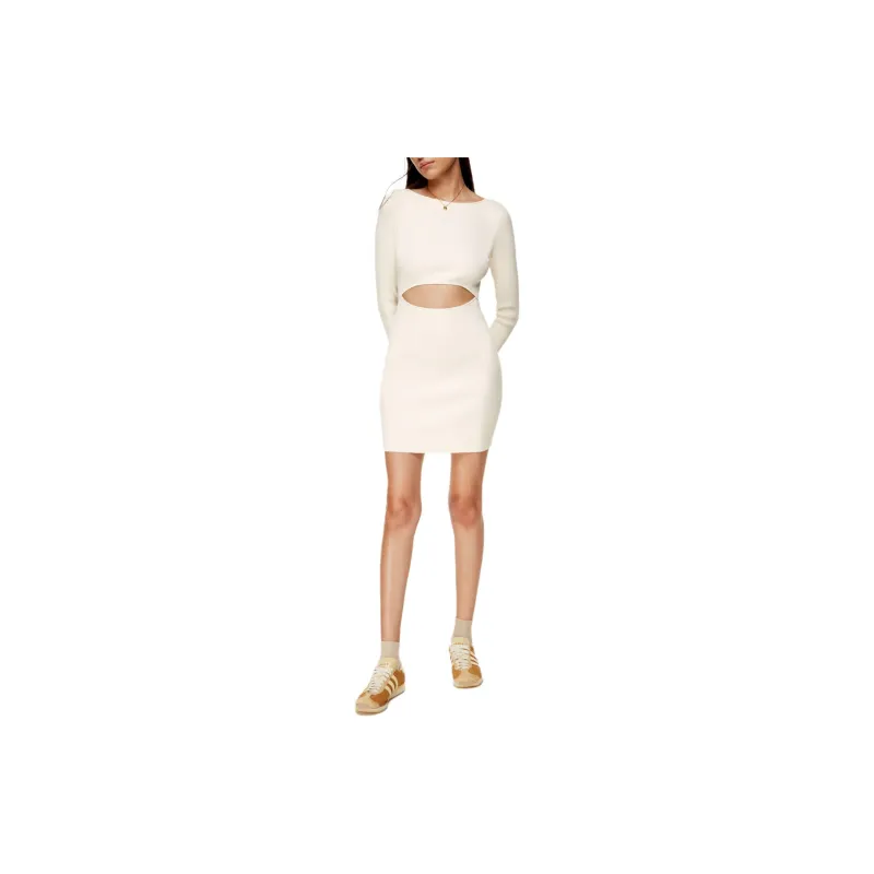 ARITZIA Wilfred Free Cut-Out Knit Longsleeve Mini Dress Long-Sleeved Dresses Women's Heather Birch/Heather Birch-2