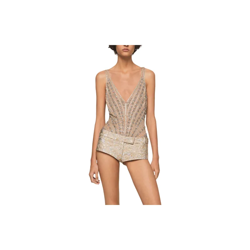 Stella McCartney Glass Bead-Embellished Bodysuit Bodysuits Women's Nude Beige-2