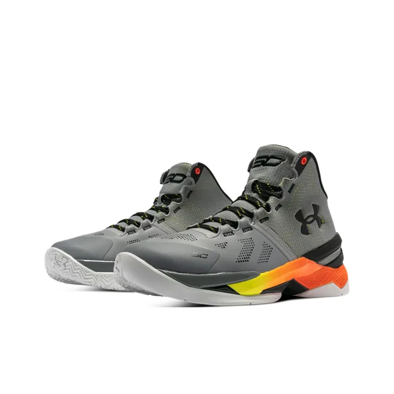 Under Armour Curry 2 Anti-Slip Wear-Resistant High-Top Performance Basketball Shoes Gray Yellow Teenagers-2
