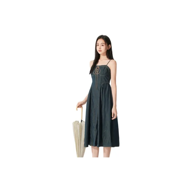 ZIHAN Slip Dresses Women's Dark Denim Blue-1