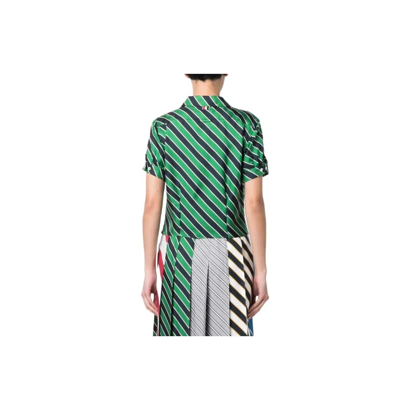 THOM BROWNE Awning Stripe Printed Tucked Blouse-3